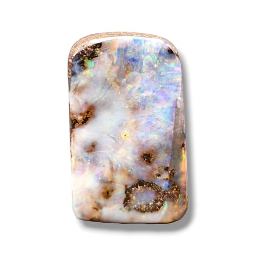 Boulder Opal Anhänger gebohrt mit 60cm Lederband, Opal - Multicolor Opalfeuer auf gemeiner Opalschicht, Picture Stone, Regenbogen, Unikat, Handgeschliffen