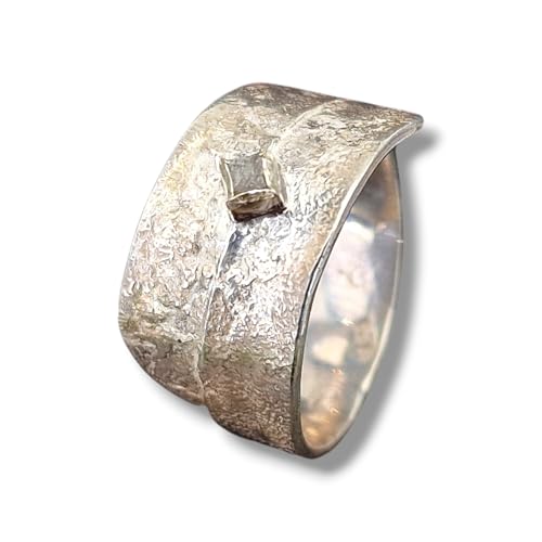 LeoLars-PABE Rohdiamant Würfel Wickel Design Ring aus 925er Silber mit angeschmolzener Oberflächen Struktur, Größe: 57-58 (18,5), Unikat, Handarbeit