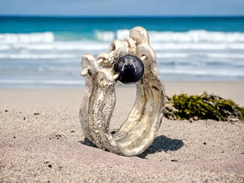 LeoLars-PABE Strandgut Design Ring mit Onyx Perle aus 925er Silber, Gr. 59 (18,7), organisch natürlich, mit beweglichen Strandgut Teilen, Unikat, Handarbeit