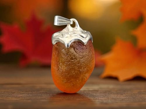 LeoLars-PABE Nordsee Bernstein Design Anhänger aus 925er Silber, sehr klar, honiggelb und natürlicher Oberfläche, Unikat, Handarbeit, Unisex