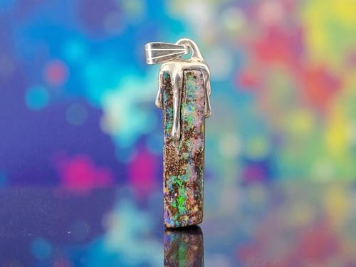 LeoLars-PABE Herrlicher Multicolor Boulder Opal Anhänger im Tropfen Design aus 925er Silber, Opal mehrfarbiges Opalfeuer, Maße: 30mm x 7,3mm, Unikat, Handarbeit, Unisex