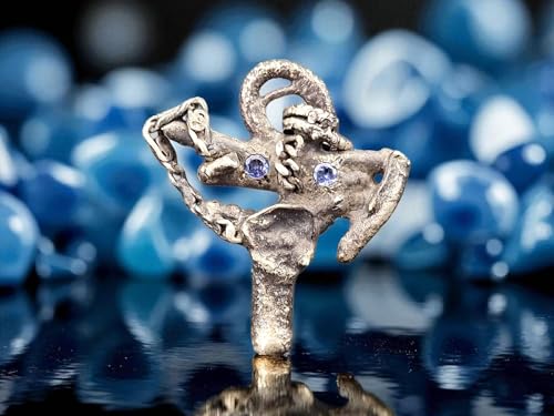 LeoLars-PABE Frei gestalteter Design Anhänger aus 925er Silber mit zwei rund facettierten Tansaniten, teilgeschwärzt, Unikat, Handarbeit, Unisex