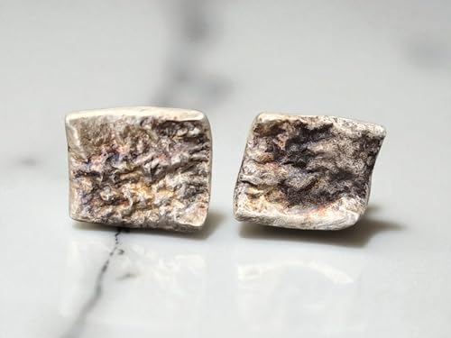 Teilgeschwärzte und teileloxierte 925er Silber Ohrstecker mit aufgefuster Oberflächen Struktur und Flügelmuttern, Nr. 113, Unikat, Handarbeit, Unisex