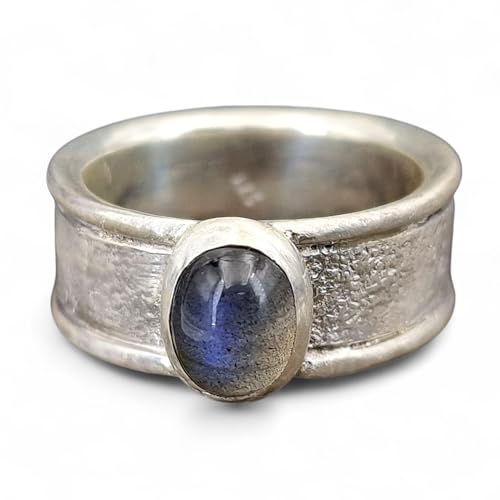 Labradorit Design Ring aus 925er Silber, Gr. 60-61(19,3), Labradorit Cabochon mit schönem rollenden blauen Farbspiel, Unikat, Handarbeit