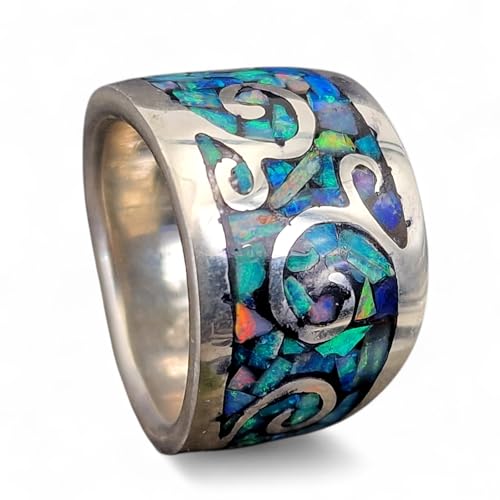 LeoLars-PABE Lightning Ridge Opalsplitter Design Ring, Gr. 56-57, aus 925er Silber, verspielt, verschnörkelt, massiv, Splitter in Kunstoff, Unikat, Handarbeit