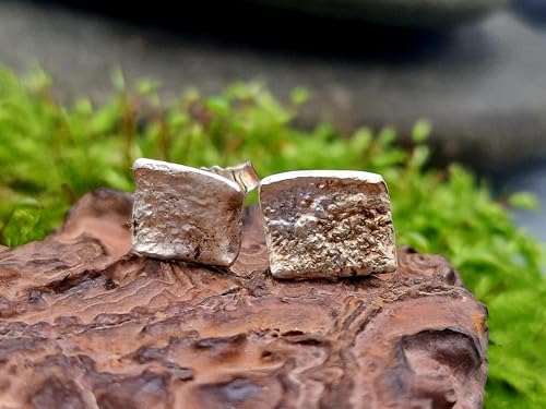 925er Silber Design Ohrstecker mit aufgefuster Oberflächen Struktur, teileloxiert, mit Flügelmuttern, Unikat, Handarbeit, Unisex, Nr. 110
