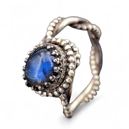 LeoLars-PABE Verspielter magischer Labradorit Design Ring aus 925er Silber, Gr. 57 (18,2), toller blauer Schimmer, mystisch, Unikat, Handarbeit