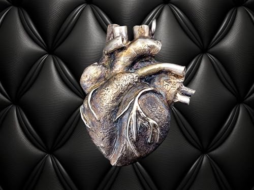 LeoLars-PABE Design Anhänger als anatomisches Herz, aus 925er Silber, teilgeschwärzt, 3farbige Optik, außergewöhnlich, Herz Anhänger mal anders, Unikat, Handarbeit, Unisex