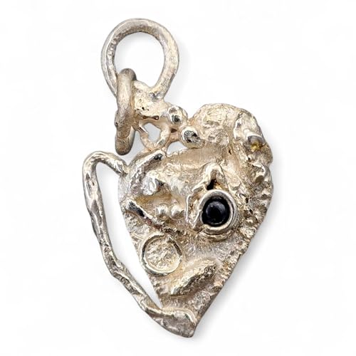 LeoLars-PABE Saphir Design Anhänger aus 925er Silber, stilisierte Herzform, modern, wild, blauer Saphir Cabochon, Unikat, Handarbeit