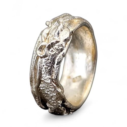 LeoLars-PABE Kraftring mit Design Struktur, aus 925er Silber, handgeschmiedet, glänzend, teileloxiert, Unisex, Unikat, Handarbeit, Gr. 58 (18,5)