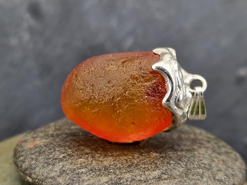 LeoLars-PABE Nordsee Bernstein Design Anhänger aus 925er Silber, sehr klar, honiggelb und natürlicher Oberfläche, Unikat, Handarbeit, Unisex