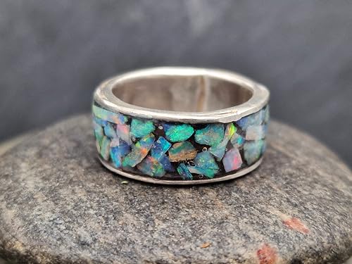 LeoLars-PABE Lightning Ridge Opalsplitter Design Ring, Gr. 55/56 (17,8), aus 925er Silber, Opalmosaik in Multicolor, Unikat, Handarbeit