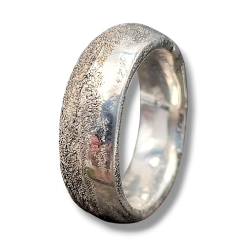 LeoLars-PABE Sandguss Design Ring aus 925er Silber, halbpoliert halb Sandguss Oberflächenstruktur, Unikat, Handarbeit, Größe: 57 (18,1)