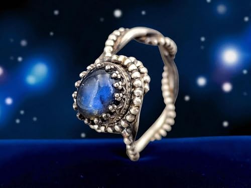LeoLars-PABE Verspielter magischer Labradorit Design Ring aus 925er Silber, Gr. 57 (18,2), toller blauer Schimmer, mystisch, Unikat, Handarbeit