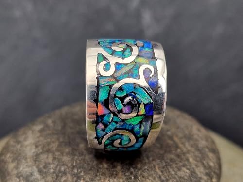 LeoLars-PABE Lightning Ridge Opalsplitter Design Ring, Gr. 56-57, aus 925er Silber, verspielt, verschnörkelt, massiv, Splitter in Kunstoff, Unikat, Handarbeit
