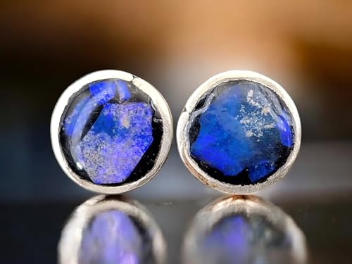 Lightning Ridge Opalsplitter Ohrstecker aus 925er Silber mit Flügelmuttern, Opalfeuer in blau-lila, in Kunststoff eingegossen, Unikat, Handarbeit