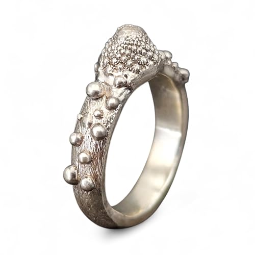 LeoLars-PABE Romanesco Design Ring, Gr. 55-56 (17,8), aus 925er Silber, abgeformt von echtem Romanesco, Ringschiene mit Kugeln und gebürstet, Vegetarier, Veganer, Unikat, Handarbeit