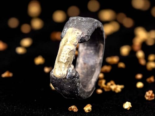 LeoLars-PABE 925er Silber Design Ring mit 585er Gelbgold Pflaster, Gr.54 (17,2), Bicolor, natürlich, rauh, geschwärzt, Unikat, Handarbeit