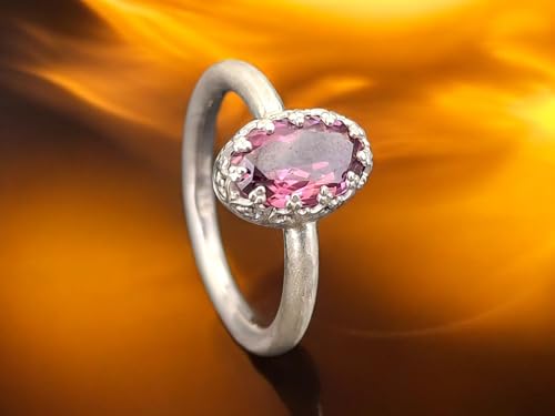 LeoLars-PABE Rosa Turmalin Design Ring, Gr.60 (19,3), aus 925er Silber mit runder mattierter Ringschiene und Galeriefassung, verspielt, Unikat, Handarbeit