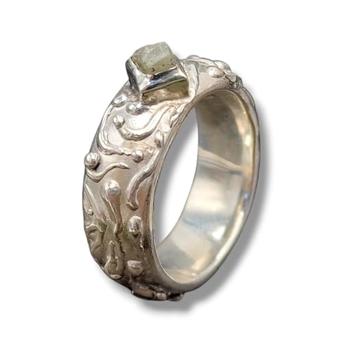 LeoLars-PABE Verspielt verschnörkelter Rohdiamant Würfel Design Ring aus 925er Silber, silber-grauer Rohdiamant, Größe 61/62 (19,6), Unikat, Handarbeit