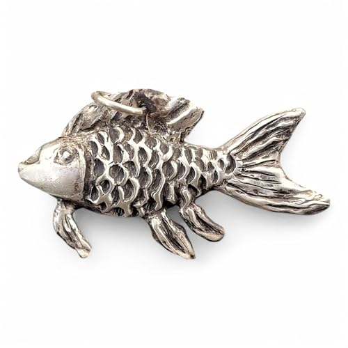LeoLars-PABE Handmodellierter Design Fisch Anhänger aus 925er Silber, teilgeschwärzt, massiv, Marizim, Meer, See, Unikat, Handarbeit, Unisex