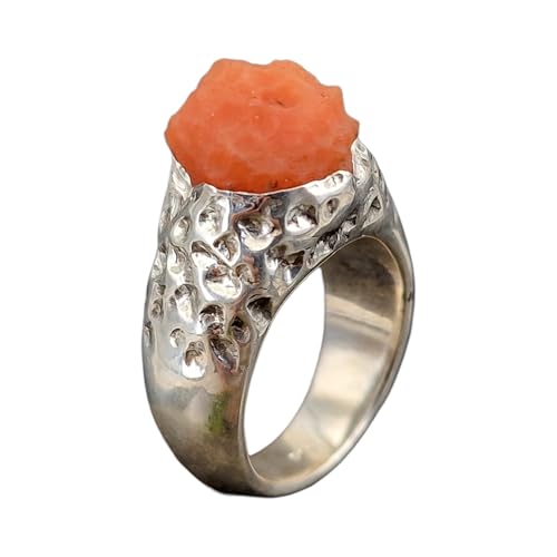 LeoLars-PABE Karneol Design Ring aus 925er Silber, Gr.56 (18), unbearbeiteter natürlicher Stein mit übergehendem Muster in die Ringschiene, Unikat, Handarbeit, massiv