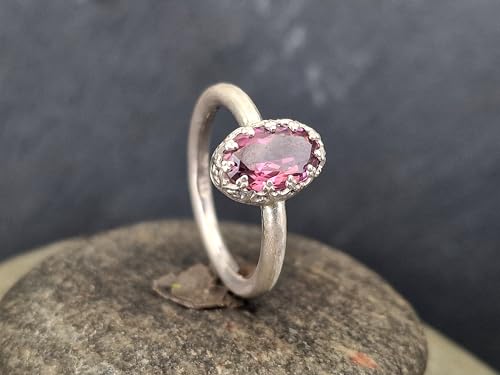 LeoLars-PABE Rosa Turmalin Design Ring, Gr.60 (19,3), aus 925er Silber mit runder mattierter Ringschiene und Galeriefassung, verspielt, Unikat, Handarbeit
