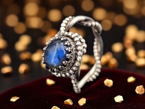 LeoLars-PABE Verspielter magischer Labradorit Design Ring aus 925er Silber, Gr. 57 (18,2), toller blauer Schimmer, mystisch, Unikat, Handarbeit