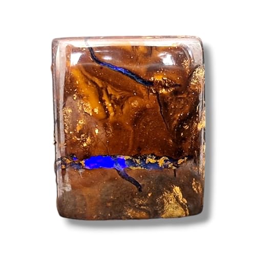 Boulder Opal Anhänger mit 60cm Lederband, Opal mit zwei lila Opalfeuer Opaladern, Maße: 17mm x 14mm x7,5mm, Unikat, Handgeschliffen