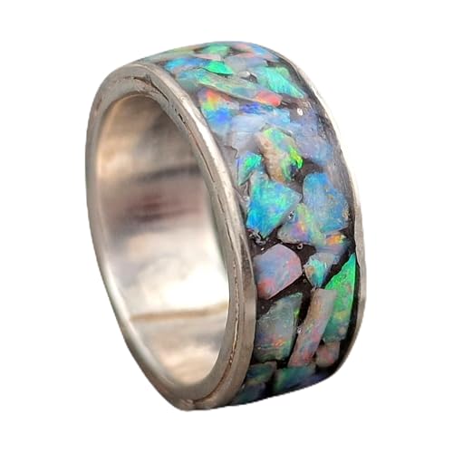 LeoLars-PABE Lightning Ridge Opalsplitter Design Ring, Gr. 55/56 (17,8), aus 925er Silber, Opalmosaik in Multicolor, Unikat, Handarbeit