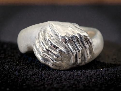 LeoLars-PABE Design Ring Hand in Hand, Gr. 56 (18) aus 925er Silber, teil poliert teil eismattiert, Unikat, Handarbeit