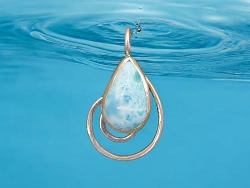 LeoLars-PABE Larimar Design Anhänger aus 925er Silber in Tropfenform auf einer Spirale, Steinfarbe ist blau-weiß, Unikat, Handarbeit