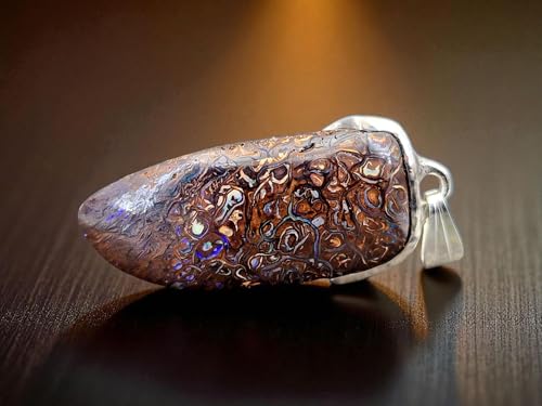 LeoLars-PABE Anhänger mit Boulder Opal aus 925er Silber, schlicht, tolles Muster mit partiellem Opalfeuer in blau-grün, Unikat, Unisex, Handarbeit