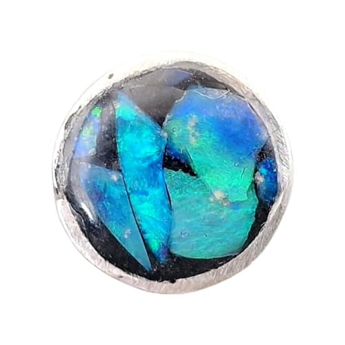 einzelner Lightning Ridge Opalsplitter Ohrstecker aus 925er Silber mit Flügelmutter, grün-blaues Opalfeuer, in Kunststoff eingegossen, Unikat, Handarbeit