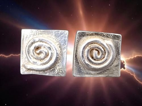 Rechteckige Design Ohrstecker aus 925er Silber mit Spirale des Lebens, mit Flügelmuttern, Unikat, Handarbeit, Unisex