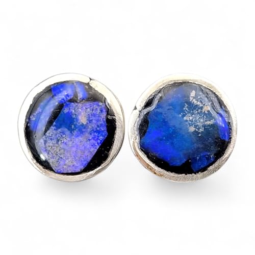 Lightning Ridge Opalsplitter Ohrstecker aus 925er Silber mit Flügelmuttern, Opalfeuer in blau-lila, in Kunststoff eingegossen, Unikat, Handarbeit