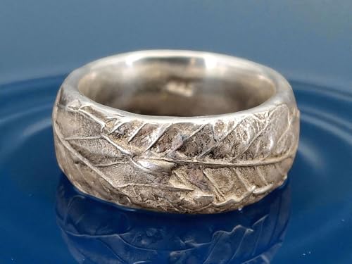 LeoLars-PABE Design Kräuterblatt Ring 420 aus 925er Silber, Nr.004, Oberfläche aus echten Kräutern hergestellt, teils glänzend, teils mattiert, Unisex, Gr. 55-56 (18,7), Unikat, Handarbeit
