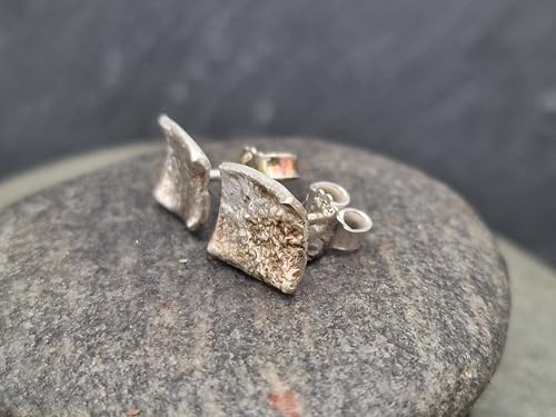 925er Silber Design Ohrstecker mit aufgefuster Oberflächen Struktur, teileloxiert, mit Flügelmuttern, Unikat, Handarbeit, Unisex, Nr. 110