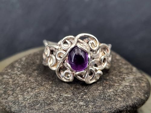 LeoLars-PABE Verschnörkelter verspielter Amethyst Design Ring aus 925er Silber, Gr. 63 (20,2), herrliches dunkles Lila, magisch, Unikat, Handarbeit