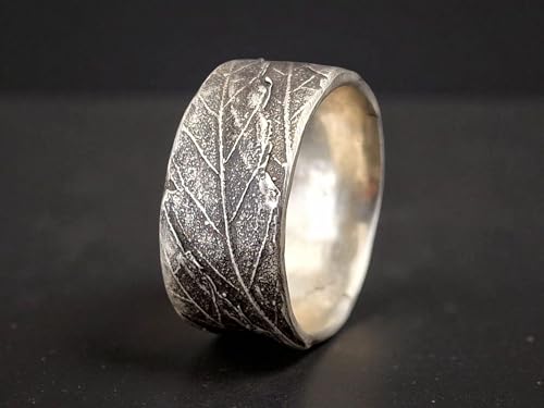 LeoLars-PABE Kräuterblatt Design Ring 420, aus 925er Silber, echte Kräuter Oberfläche, teilgeschwärzt, Gr. 65 (20,7), Nr. 003, Unisex, Unikat, Handarbeit