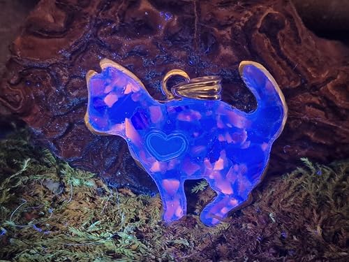 LeoLars-PABE Hauyn Design Katzen Anhänger aus 925er Silber, Steine in Kunststoff eingegossen, tolles blau, unter UV-Licht orange leuchtend, Katze, Katzenliebhaber, Unikat, Handarbeit, Unisex