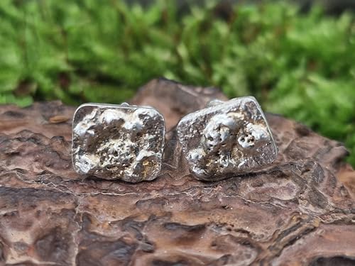 Design Ohrstecker aus 925er Silber mit teileloxierter und aufgefuster Oberfläche, Flügelmuttern, Unikat, Handarbeit, Unisex, Nr. 114