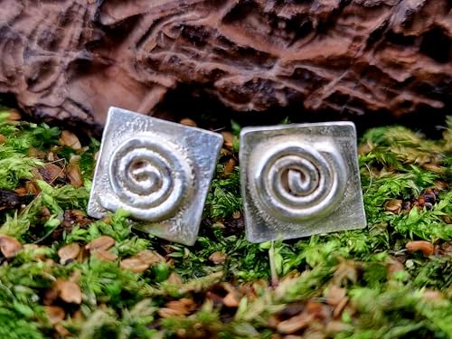 Rechteckige Design Ohrstecker aus 925er Silber mit Spirale des Lebens, mit Flügelmuttern, Unikat, Handarbeit, Unisex