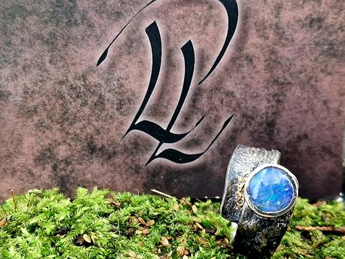 herrlicher Lightning Ridge Opal Design Ring, Gr. 64 (20,5), aus 925er Silber, teilgeschwärzt mit dezenten Goldakzenten, blaugrünes Farbspiel mit Gipsnadeln im Stein, Unikat, Handarbeit, Unisex