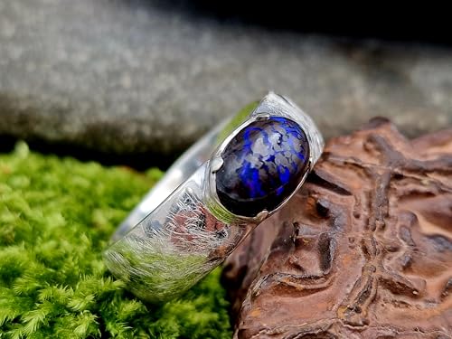 LeoLars-PABE Boulder Matrix Opal Design Ring, Unisex, Gr.66 (21), aus 925er Silber, eismattiert, Opal mit Opaladern mit dunkelblauem Opalfeuer, Unikat, Handarbeit
