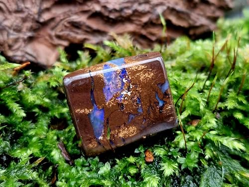 LeoLars-PABE Boulder Opal Anhänger mit Bohrung und 60cm Lederband, klare Opalschichten mit lila und grünem Opalfeuer, Maße 19,5mm x 16,5mm x 7,6mm, Unikat, Handgeschliffen