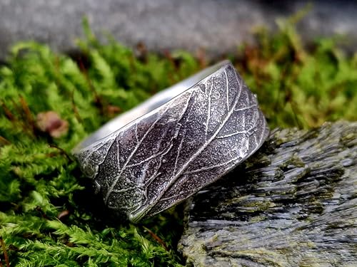 LeoLars-PABE Kräuterblatt Design Ring 420, aus 925er Silber, echte Kräuter Oberfläche, teilgeschwärzt, Gr. 65 (20,7), Nr. 003, Unisex, Unikat, Handarbeit