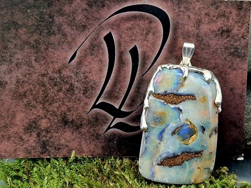 LeoLars-PABE Boulder Opal Anhänger im Tropfen Design aus 925er Silber, Picture Stone, tolles Muster, partielles mehrfarbiges Opalfeuer, Unikat, Handarbeit, Unisex