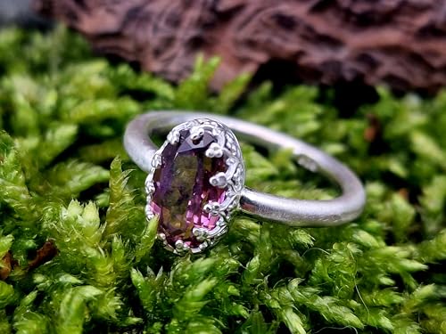 LeoLars-PABE Rosa Turmalin Design Ring, Gr.60 (19,3), aus 925er Silber mit runder mattierter Ringschiene und Galeriefassung, verspielt, Unikat, Handarbeit