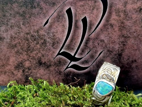 LeoLars-PABE Design Ring aus 925er Silber mit Lightning Ridge Opal, Gr. 60-61 (19,3), Opalfeuer in tollem grün und blau, rustikal, verspielt, Unikat, Handarbeit